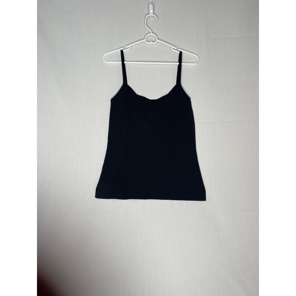DUE PER DUE Women's Black sleeveless top with White - colored V-neck trim Size M - Picture 5 of 7